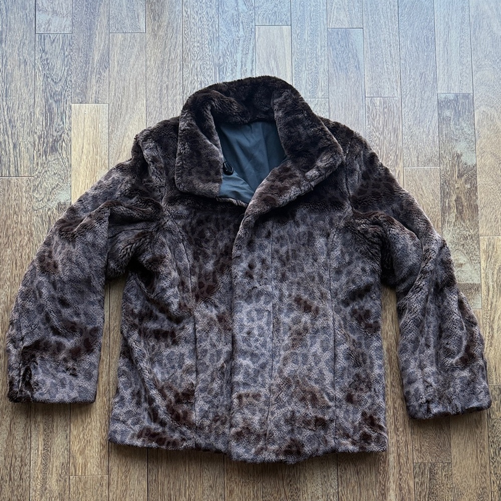 Faux Fur Leopard-Print Jacket - Brown